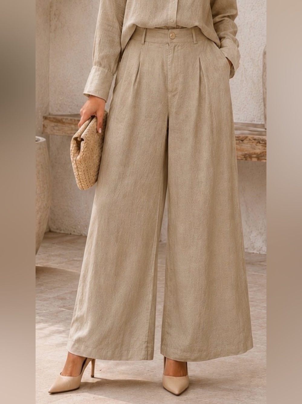 IT06. Savannah Linen Blend Wide-Leg Palazzo Pants